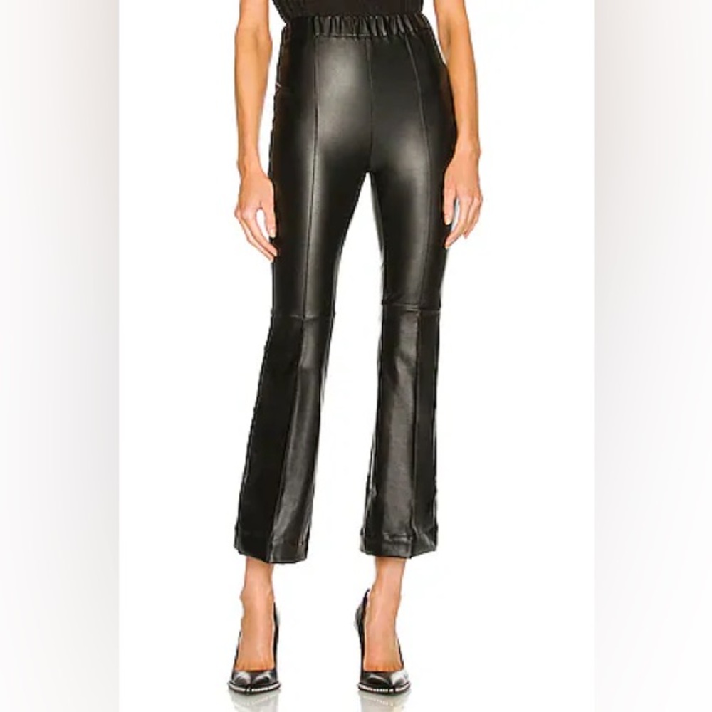 Ronny Kobo Banu Faux Leather Flare Pants Black Elastic Waist Revolve XS